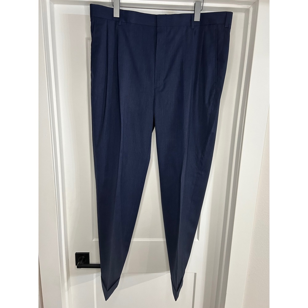 Jos. A. Bank Men Traveler Collection Navy Blue 100% Wool Pleated Pants 40x32 NEW